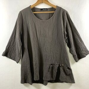 Moonlight Womens Crinkle Textured  Top‎ Sz M/L Deep Taupe Lagenlook Boho Artsy